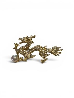 Gold Dragon Brooch with Pearl Accent